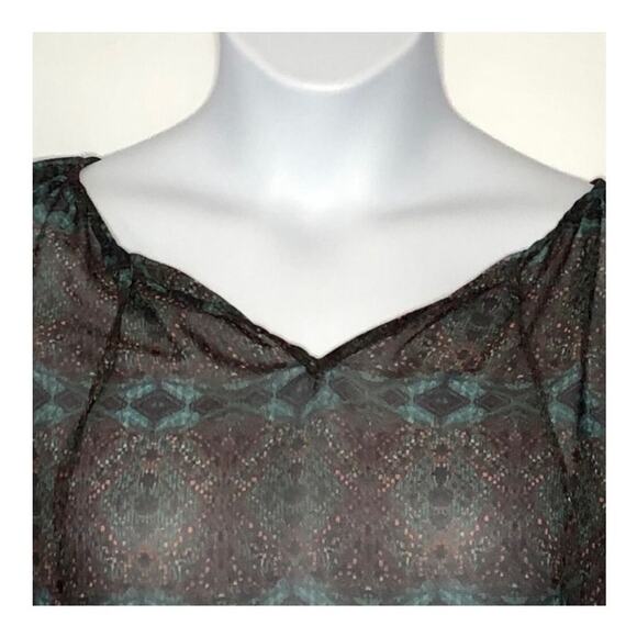 Zara Basic Boho Sheer Blouse Self-Tie Neck Multicolor Long Sleeve Small - Picture 3 of 15